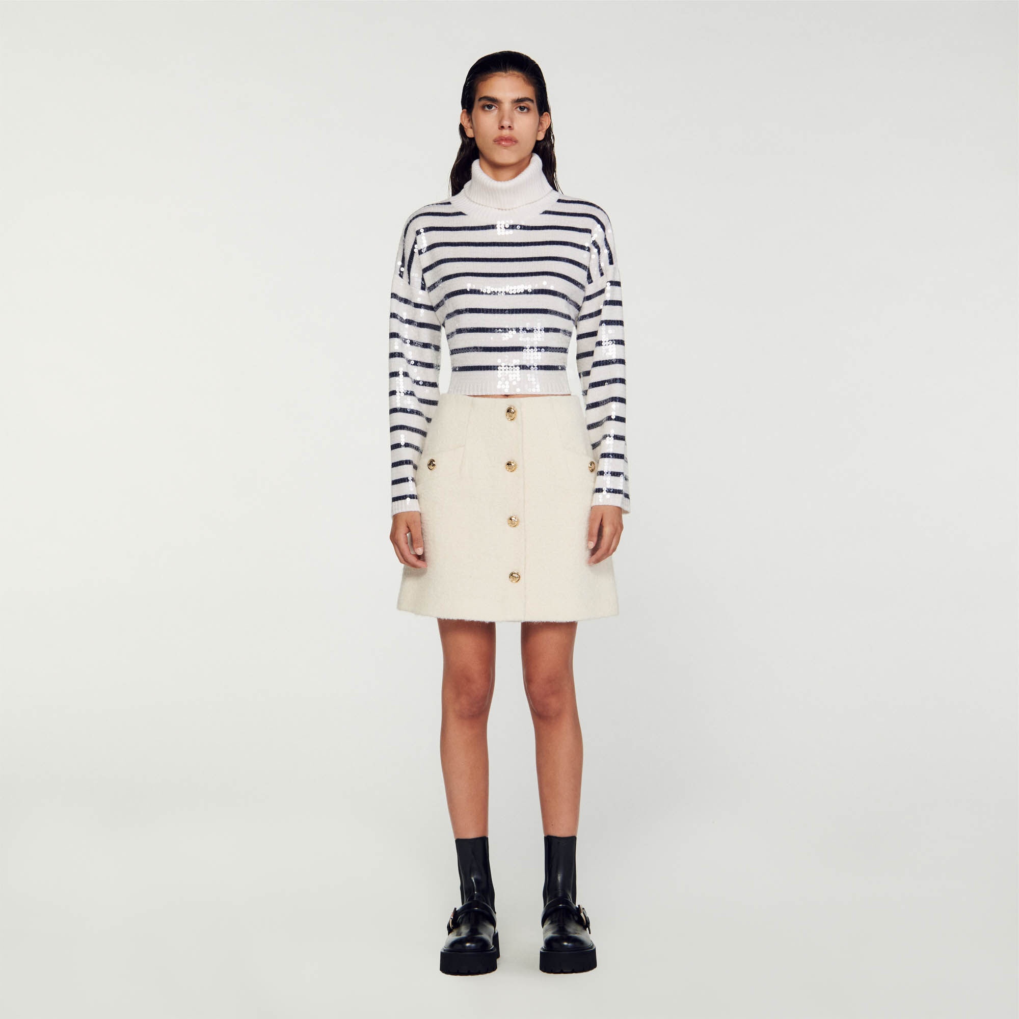 SHORT BOUCLÉ FABRIC SKIRT - 3