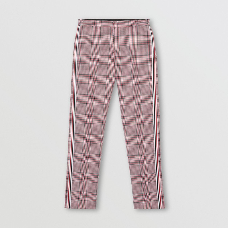 Side Stripe Houndstooth Check Wool Tailored Trousers 1