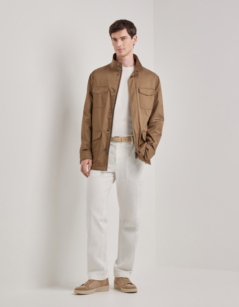 CARAMEL MIXED-MATERIAL ULTRALIGHT SUEDE BOMBER JACKET WITH KNIT INSERTS 91