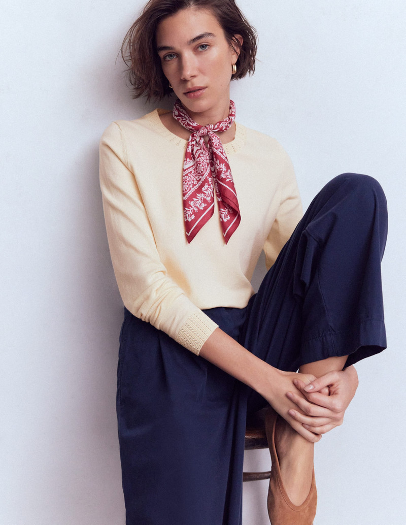 Emilia Cotton Crew Sweater-Warm Ivory 1