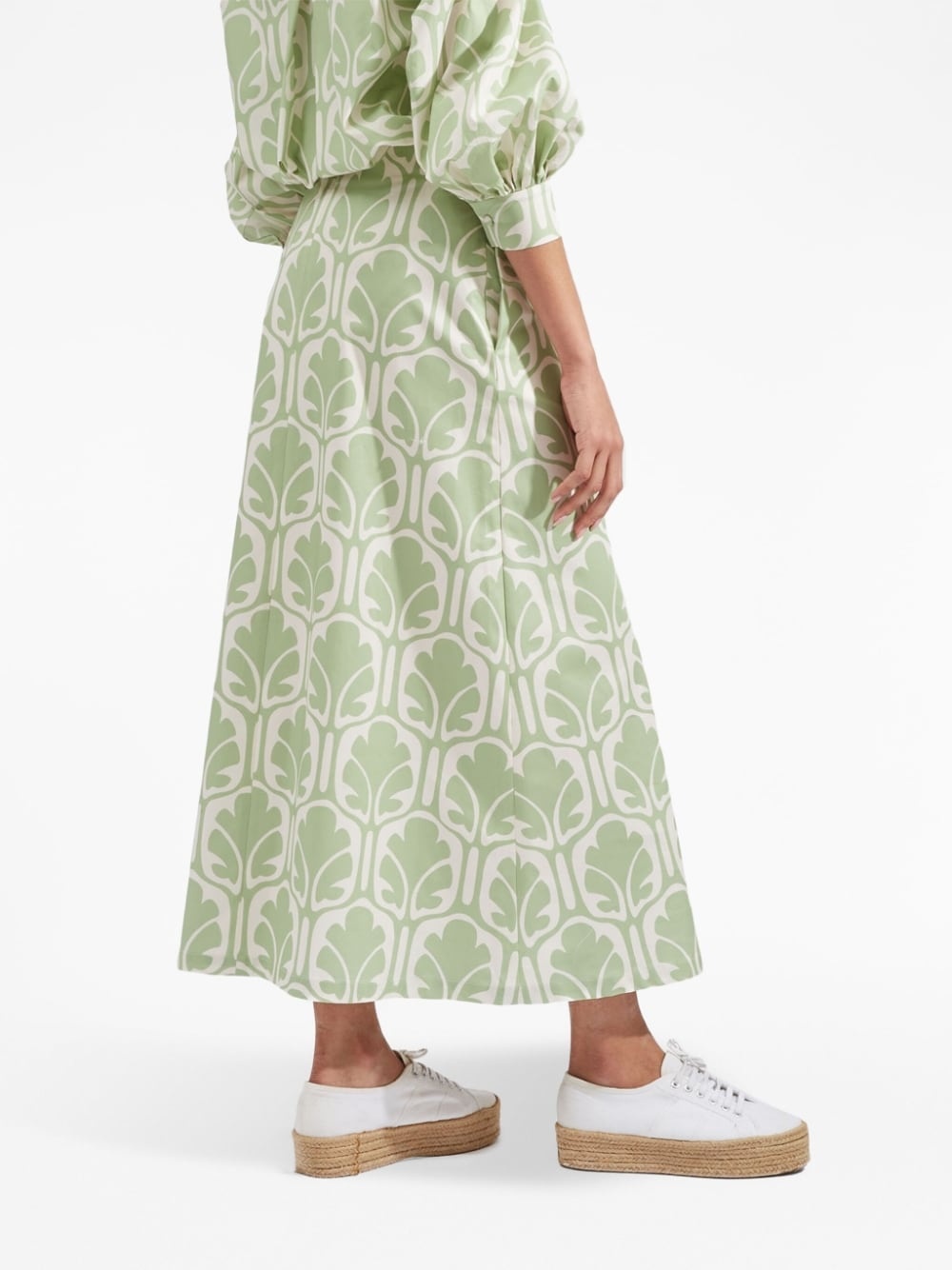 mid-rise printed midi A-line skirt - 3