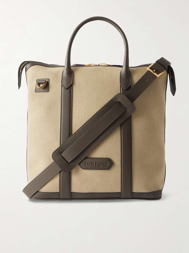 Leather-Trimmed Canvas Tote Bag - 1