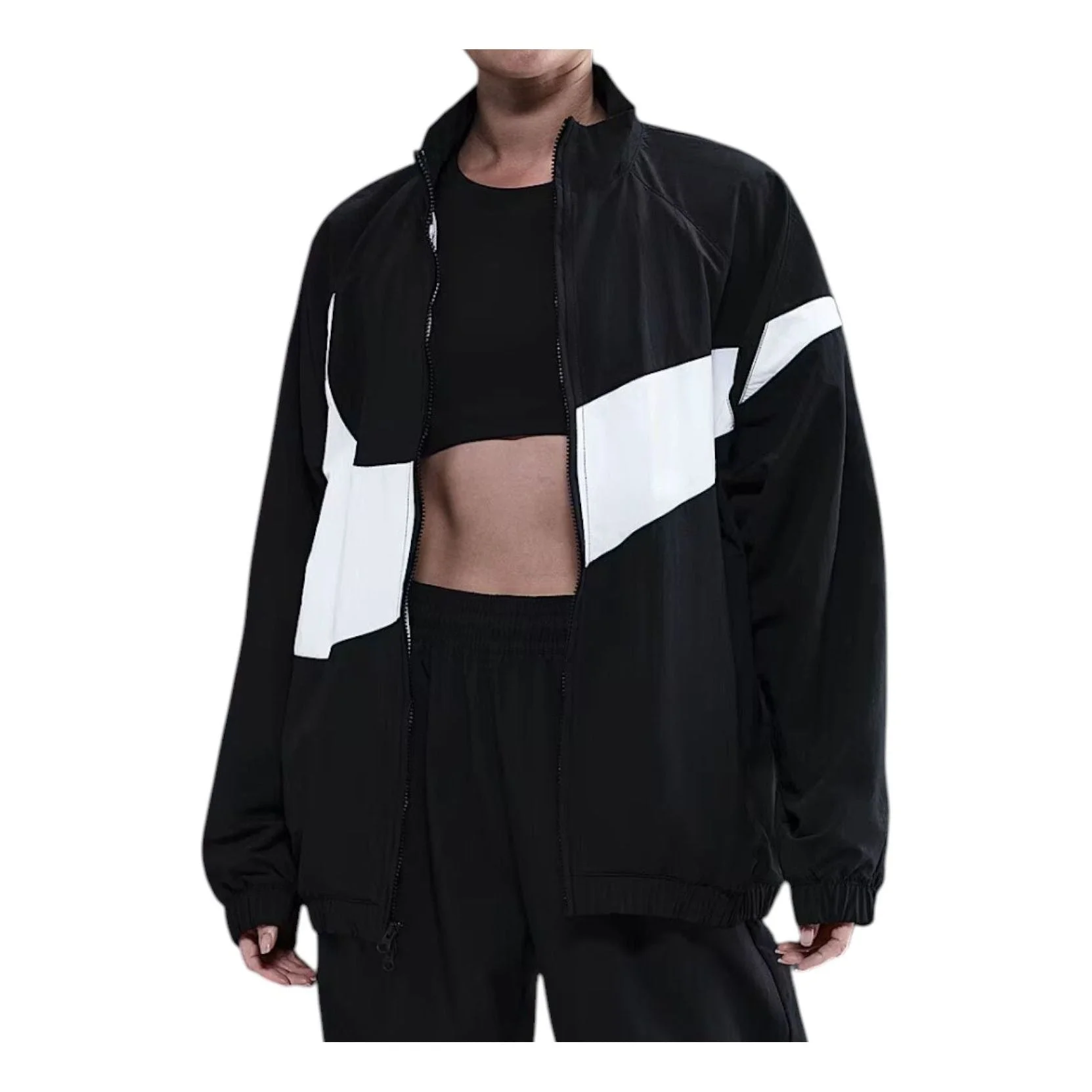 (WMNS) Nike Oversized Woven Jacket 'Black White' HV4108-010 - 1