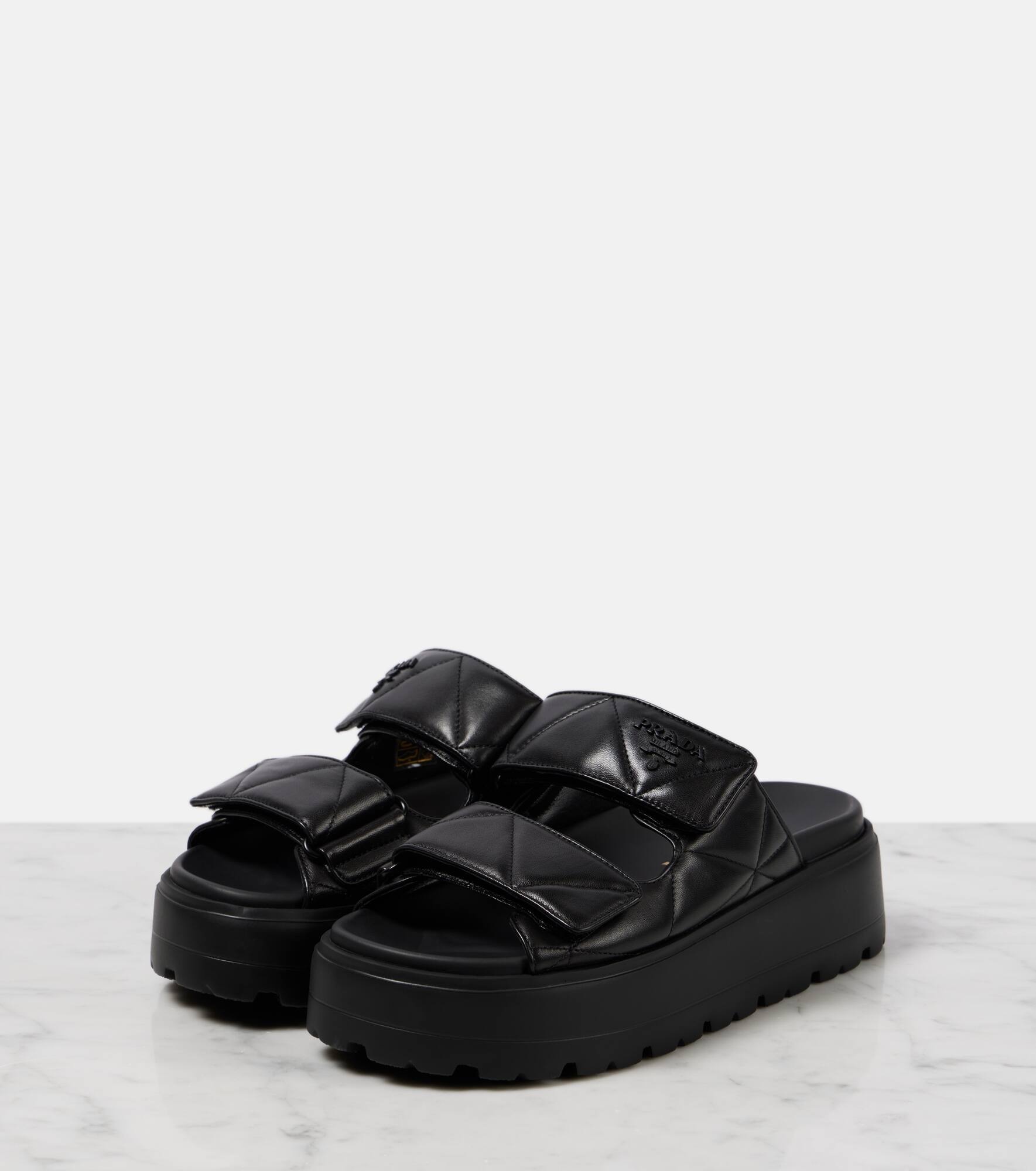 Quilted leather platform sandals - 4