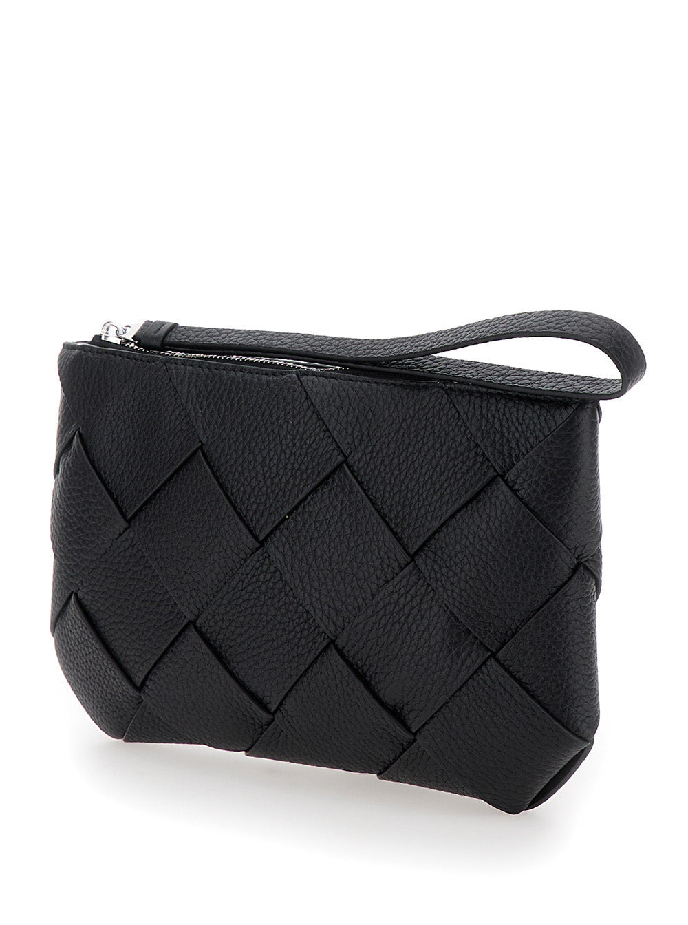 Bottega Veneta Men Black Medium Clutch With Intreccio Motif In Grained Leather Man - 2