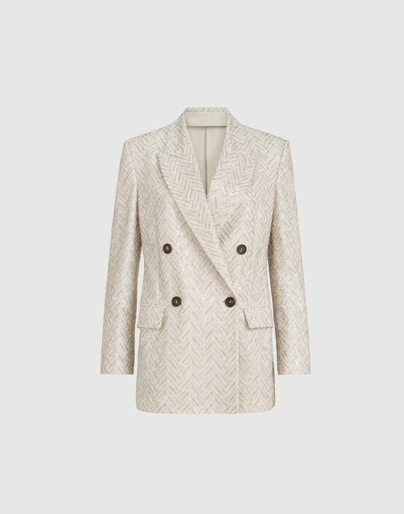 Dazzling maxi chevron embroidery blazer in linen 1