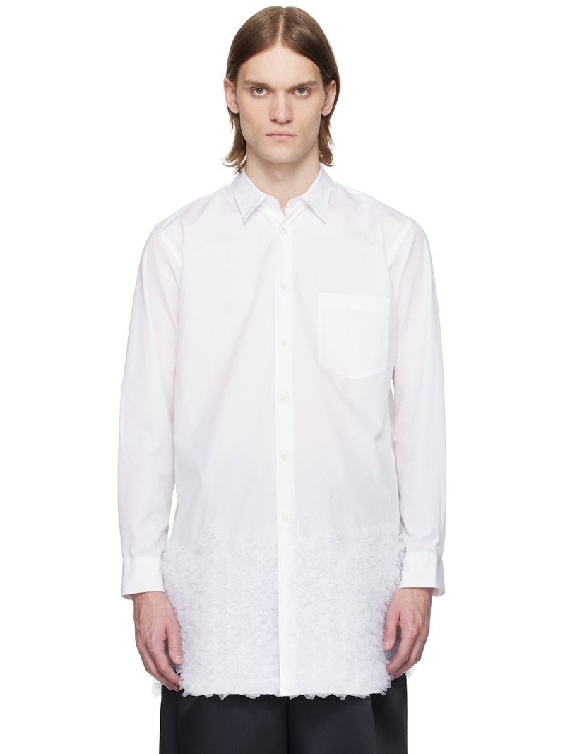 White Cotton Broad & Nylon Tulle Shirt - 1