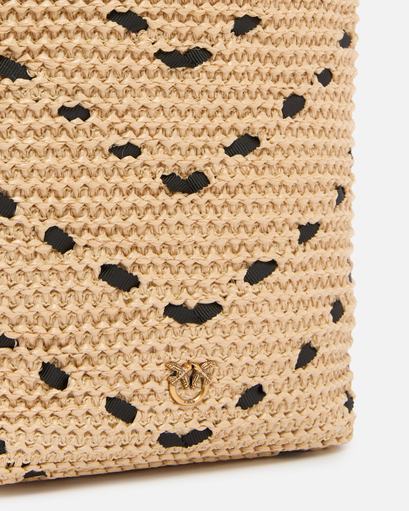 BUCKET MINI CROSSBODY BAG IN RAFFIA WITH CHEVRON MOTIF 3