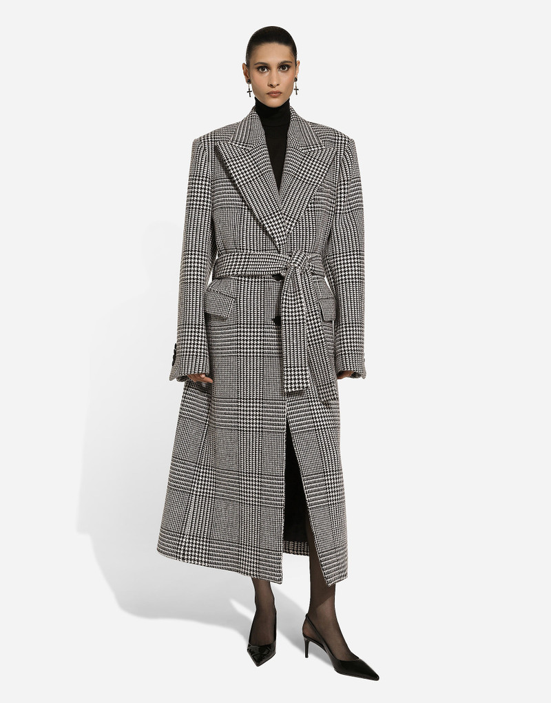 Dolce & Gabbana Single-breasted houndstooth check coat with belt outlook