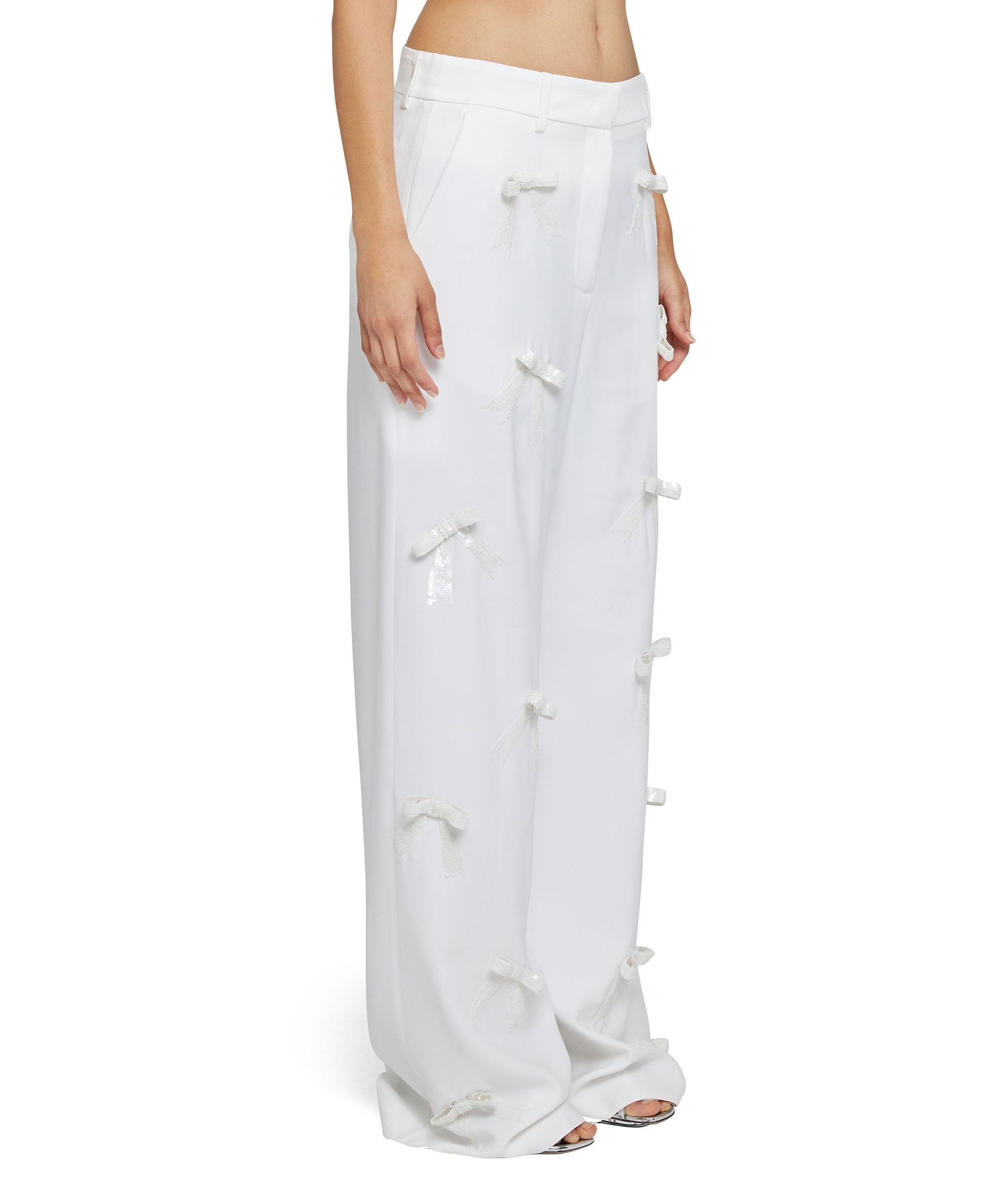 Tailored viscose full-length pants with contrasting bows - 4