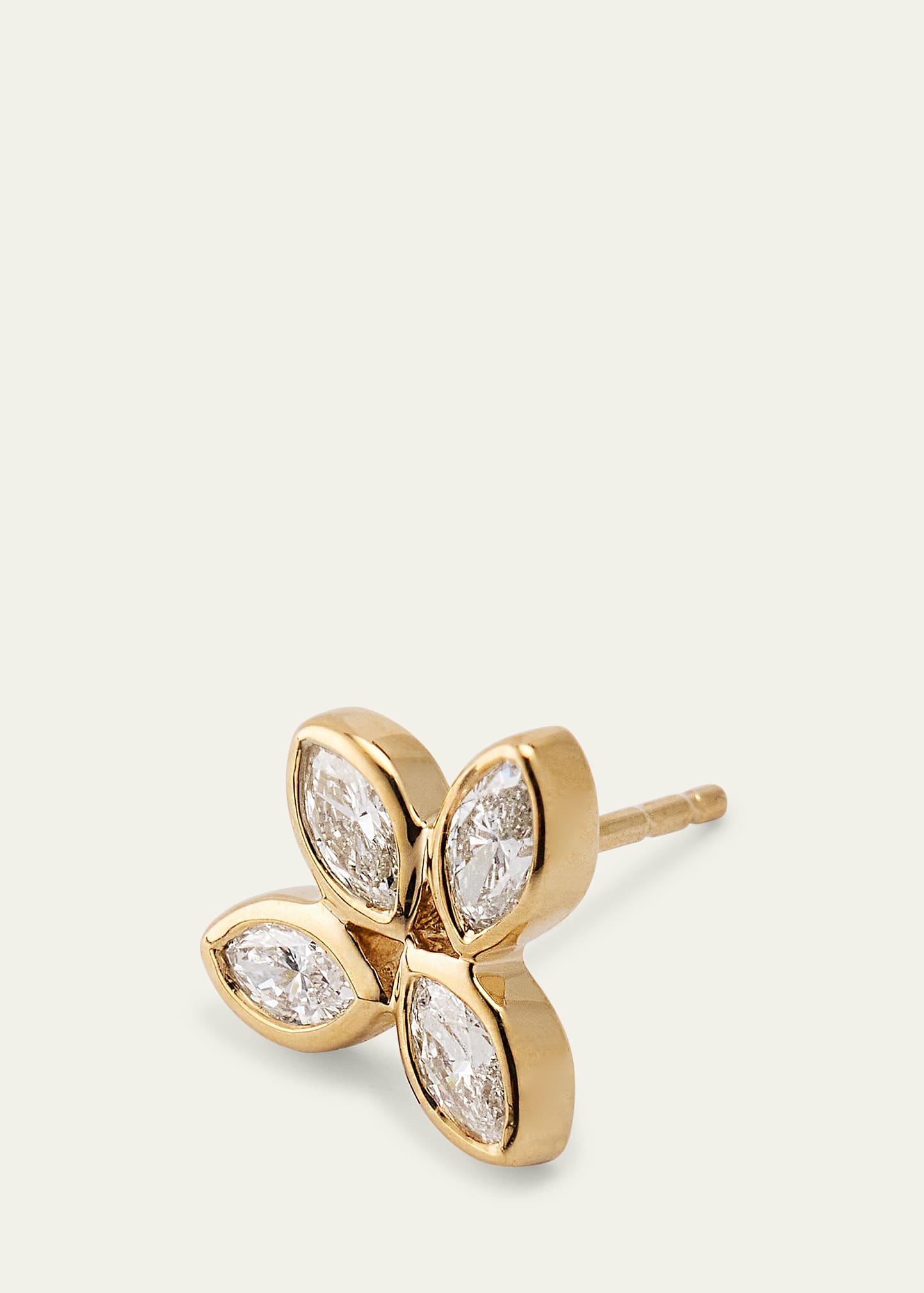 14K Yellow Gold Marquise Diamond Flower Stud Earring, Single - 3