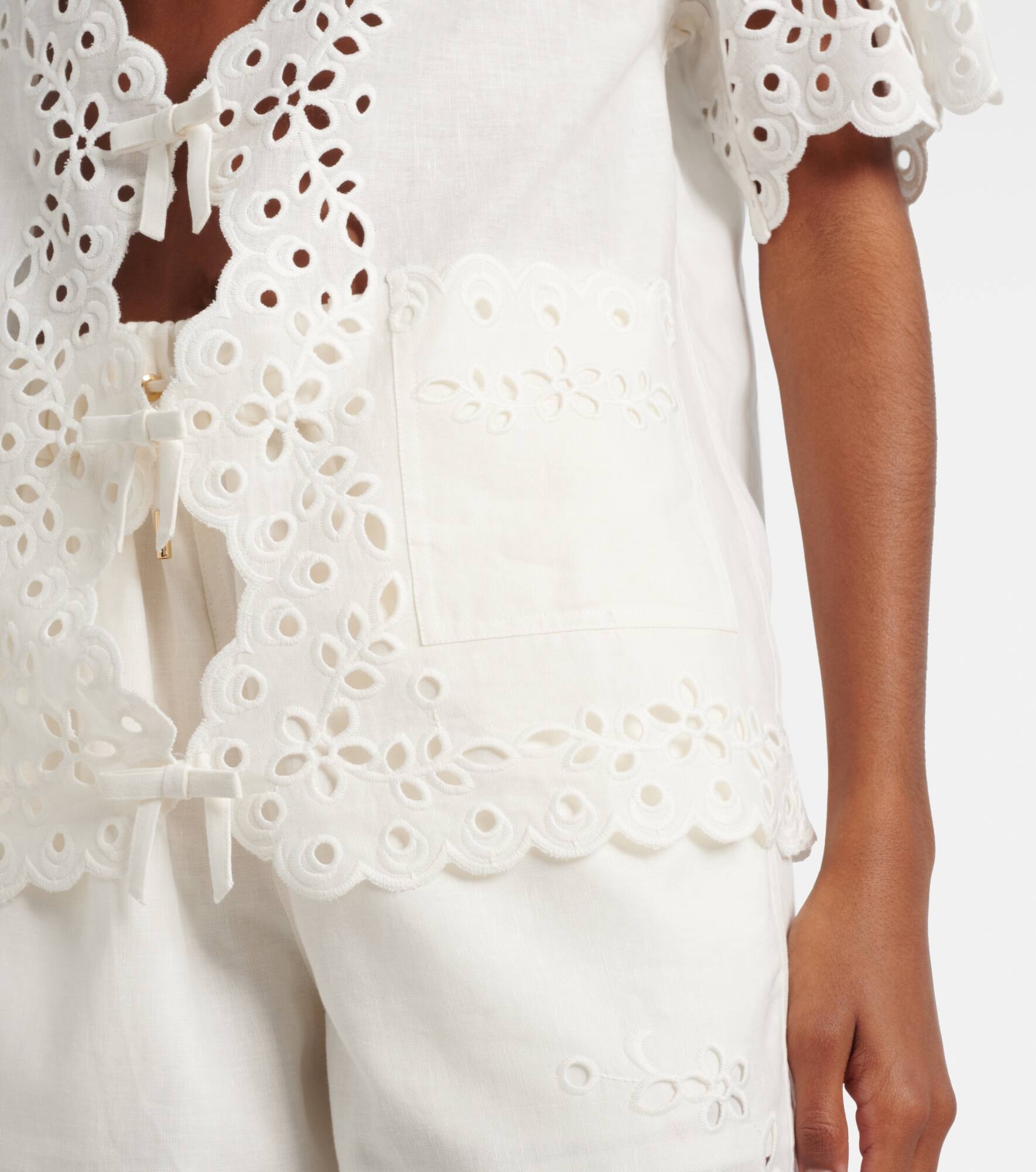 Embroidered cutout linen and cotton top - 5
