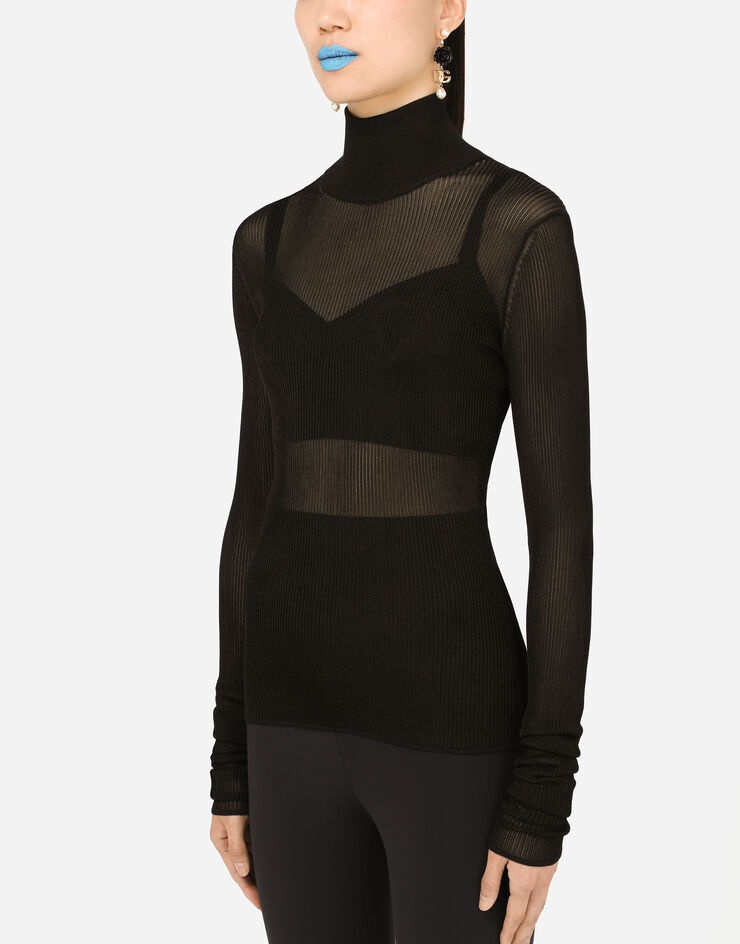 Ribbed viscose turtle-neck sweater - 4