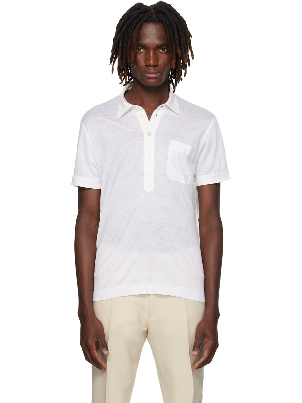 White Silk & Linen Polo - 1