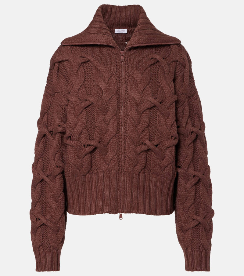 Cable-knit cashmere zip-up cardigan 1