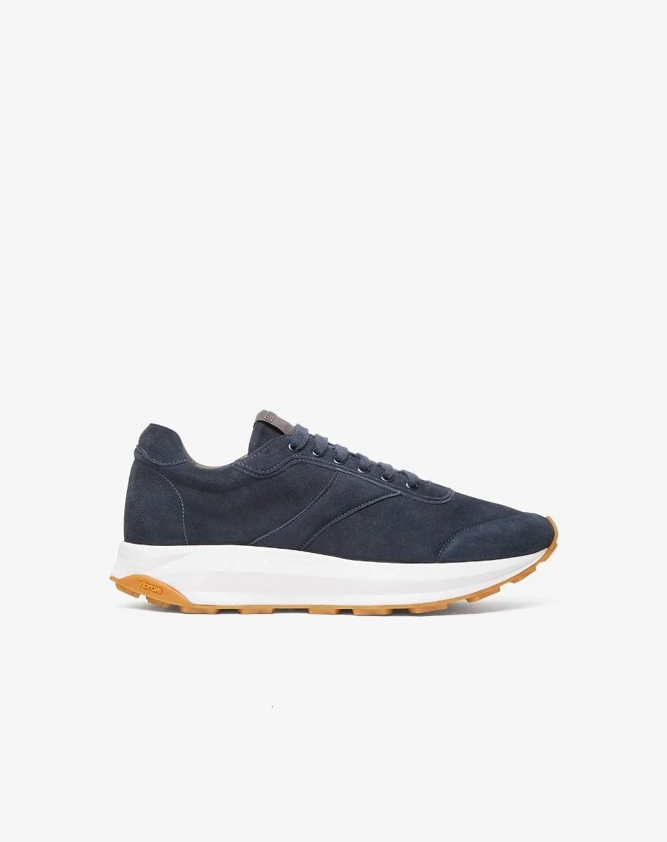 Navy blue suede running shoes - 1