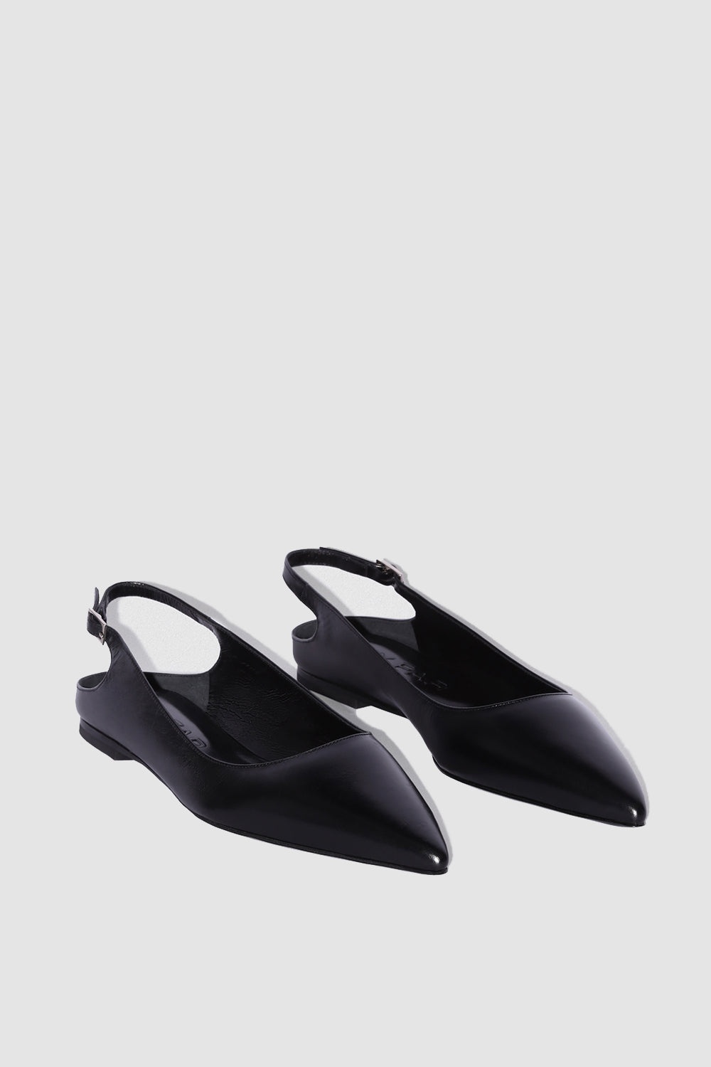 Koyna Black Creased Calf Leather Slingback Flat - 2