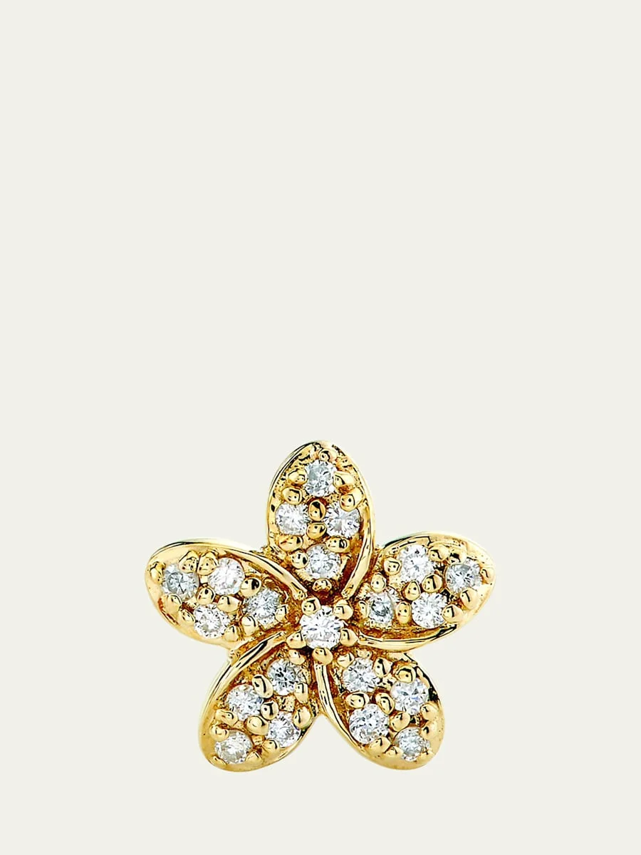 Yellow Gold Plumeria Diamond Flower Stud Earring, Single - 1