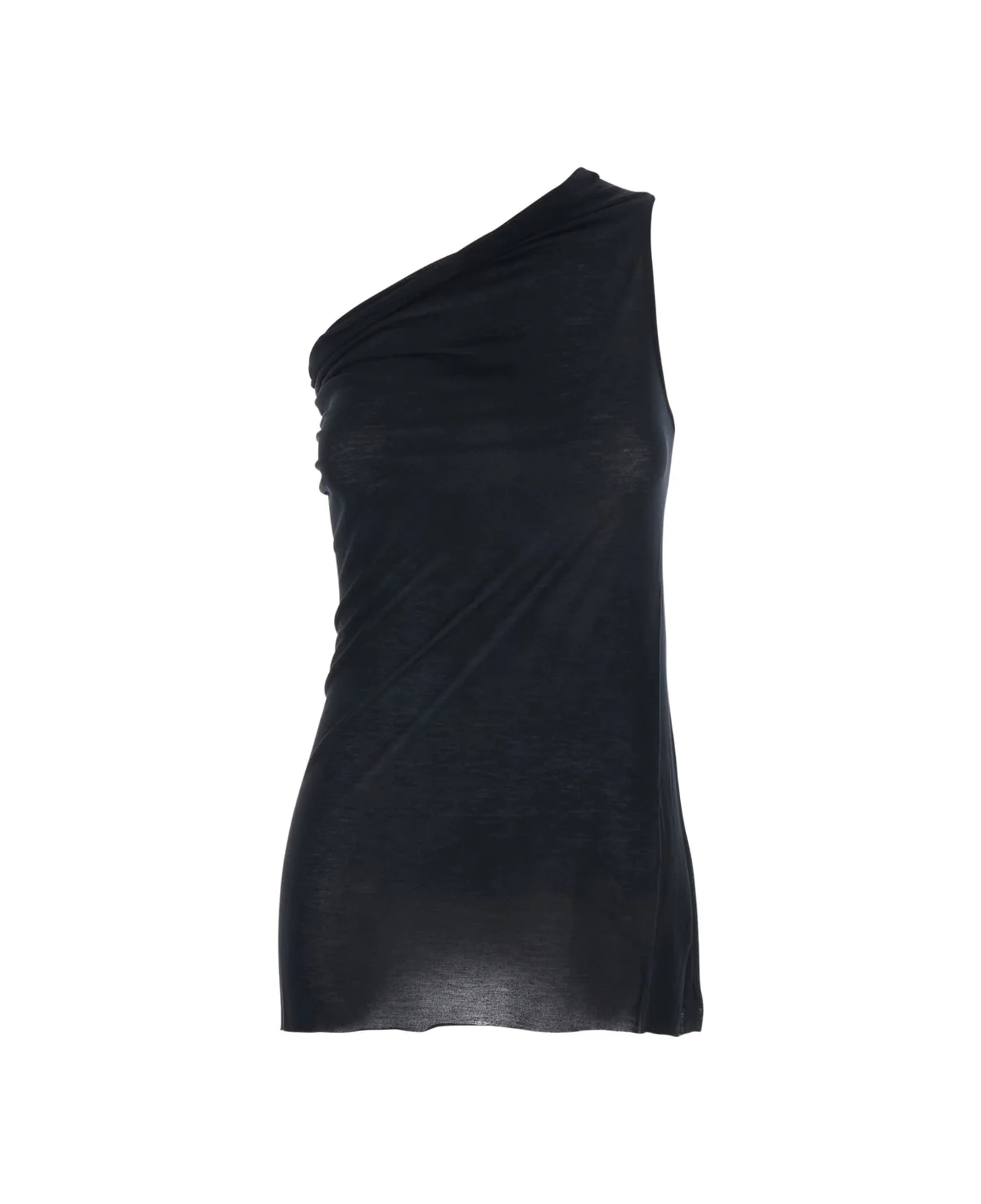 'athena' Black Top With Asymmetrical Design In Viscose And Silk Blend Woman - 1