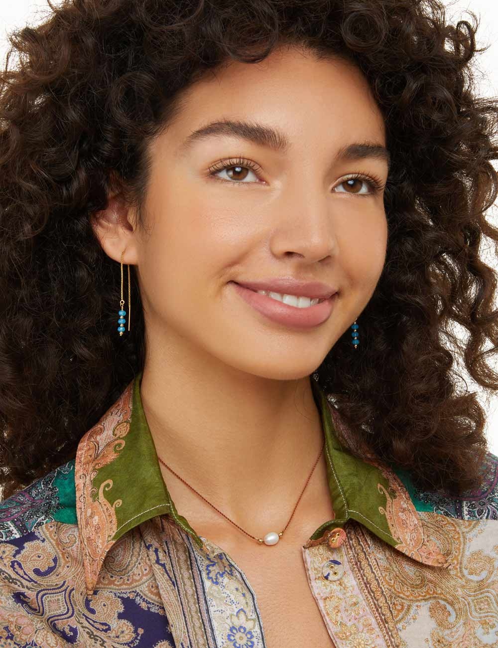 BEADED THREAD THROUGH EARRINGS - 2
