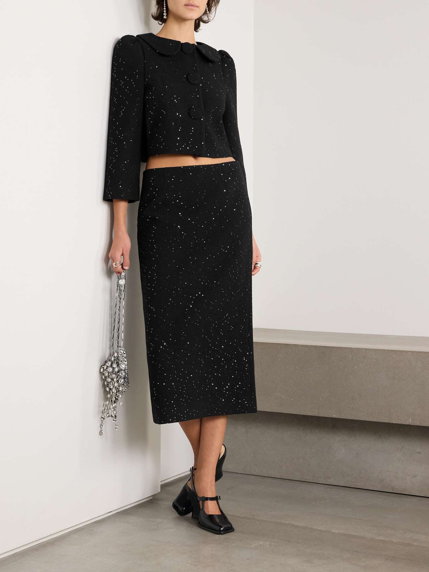 Cropped sequined wool-blend tweed jacket - 2