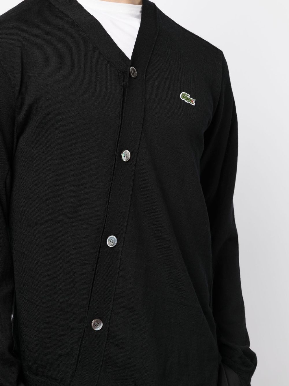 x Lacoste asymmetric logo-patch wool cardigan - 5