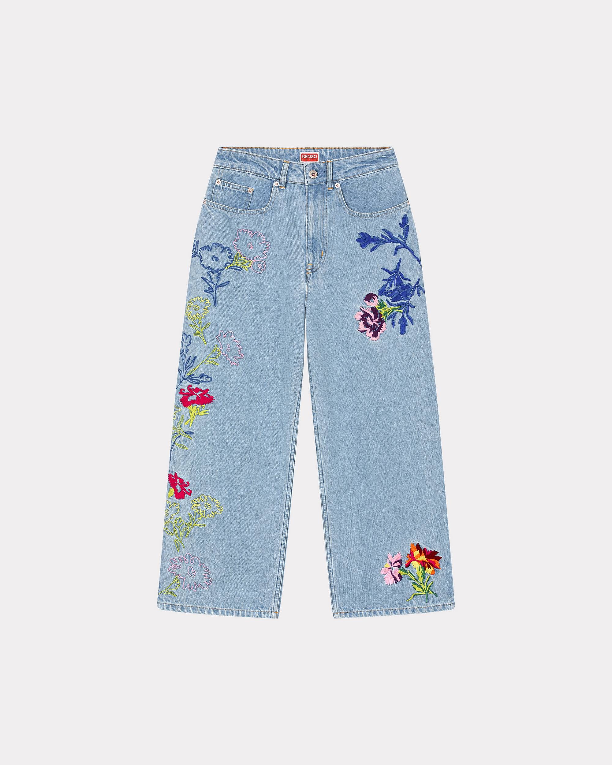 Sumire 'KENZO Drawn Flowers' embroidered cropped jeans - 1