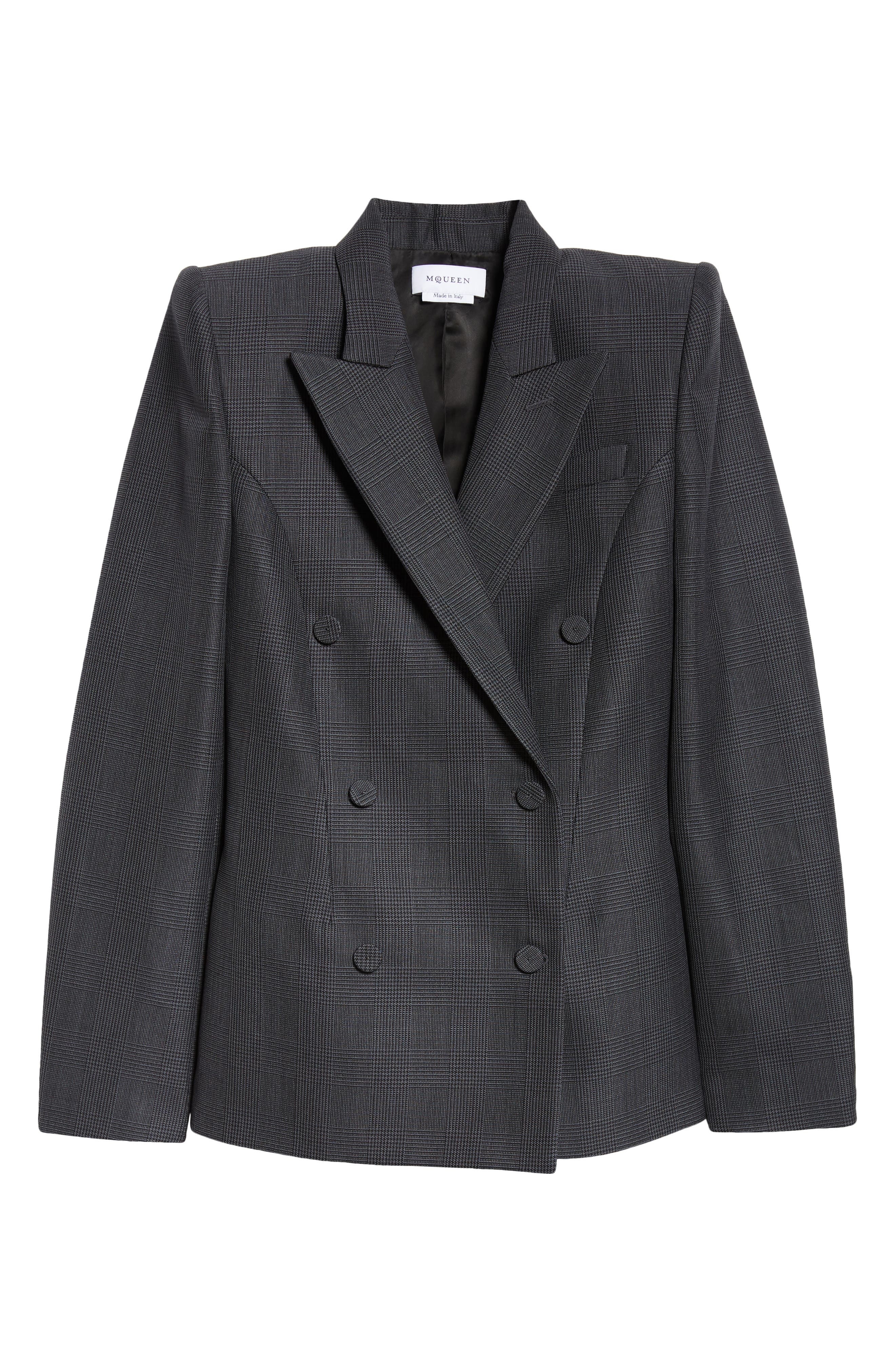 McQueen Glen Plaid Stacked Shoulder Wool & Mohair Blazer in Black - 7