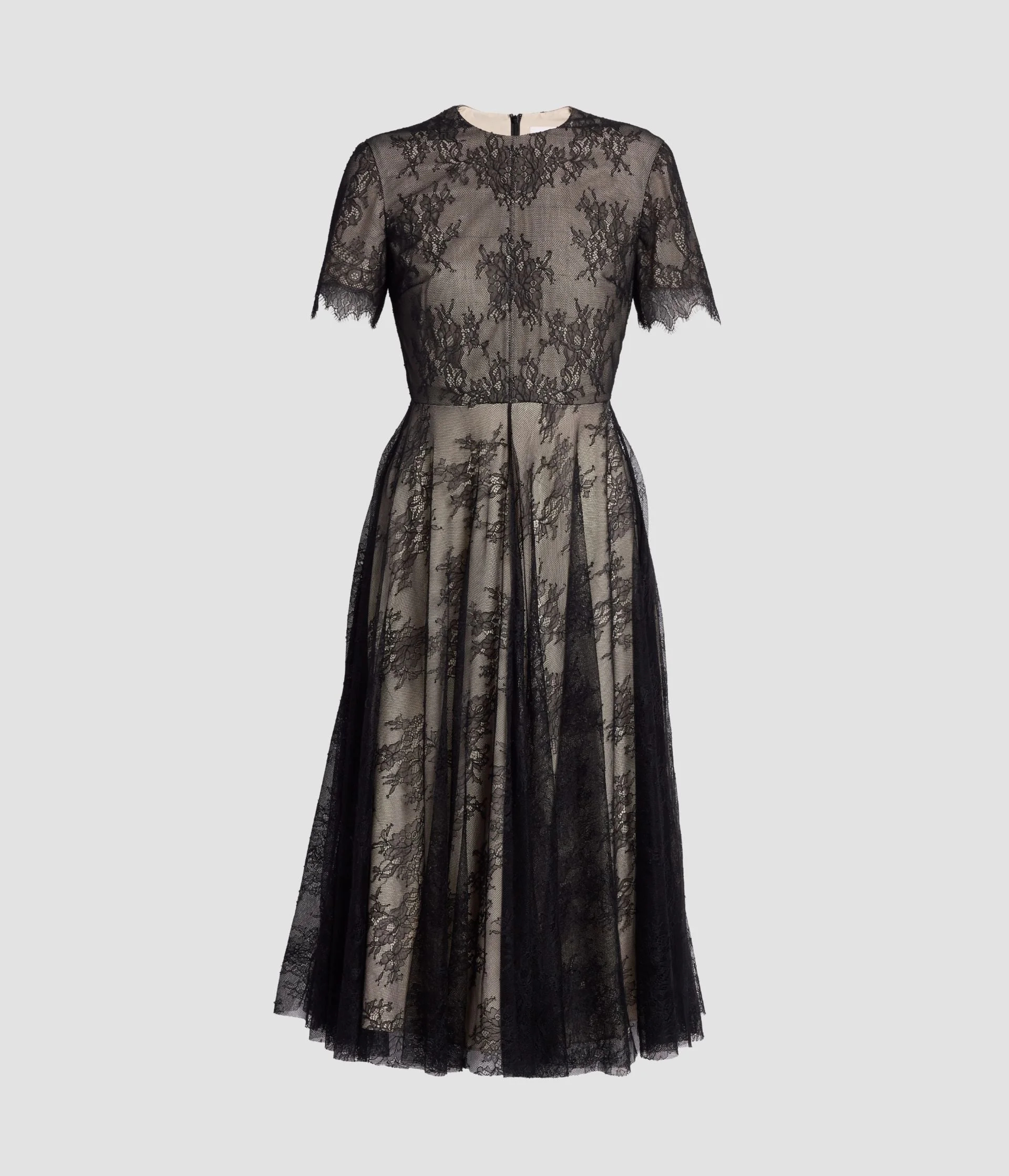 FLORAL LACE SHORT SLEEVE MIDI DRESS - 1