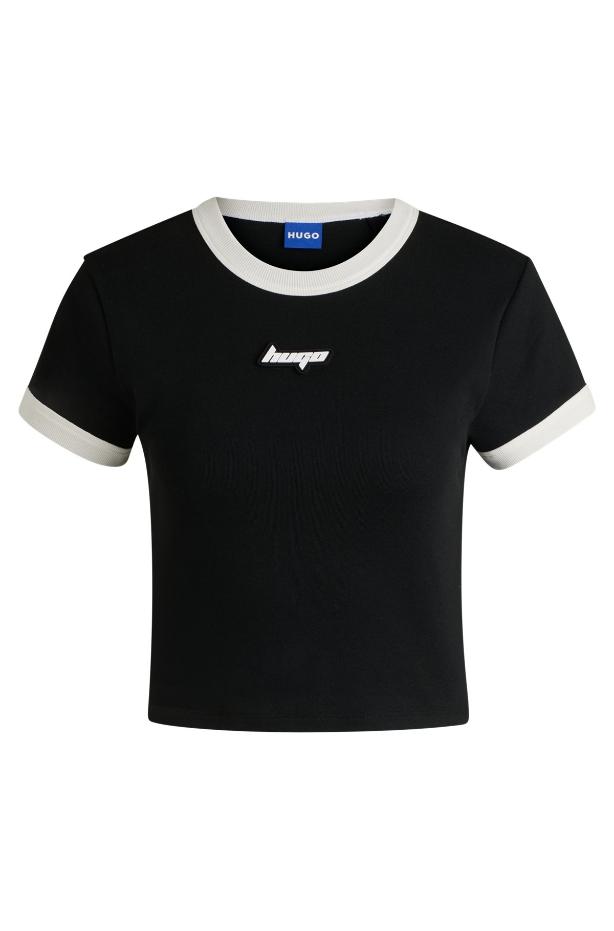 CROPPED RINGER T-SHIRT IN COTTON WITH GRAPHIC PRINT - 1