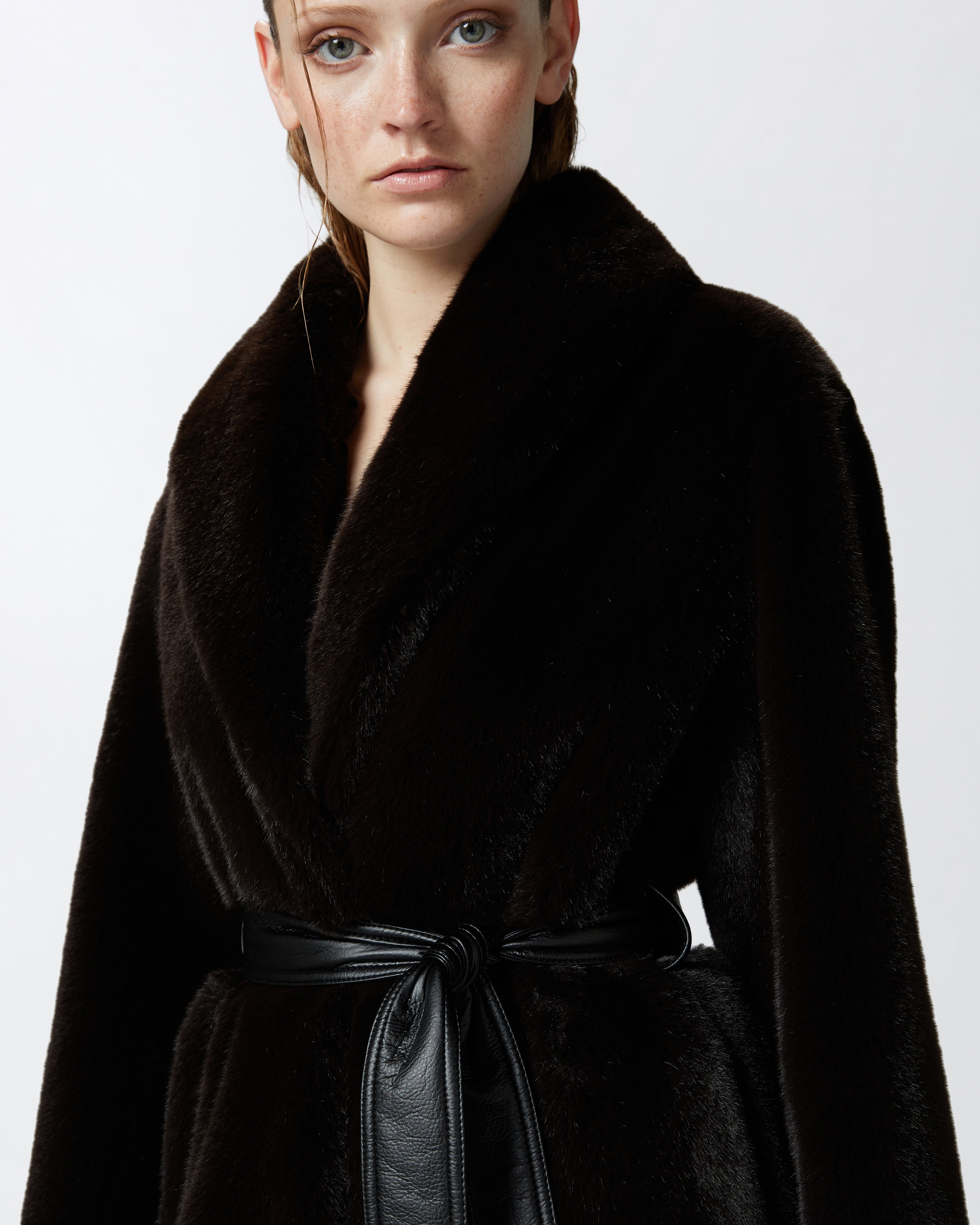 LONG FAUX FUR COAT WITH BELT - 5