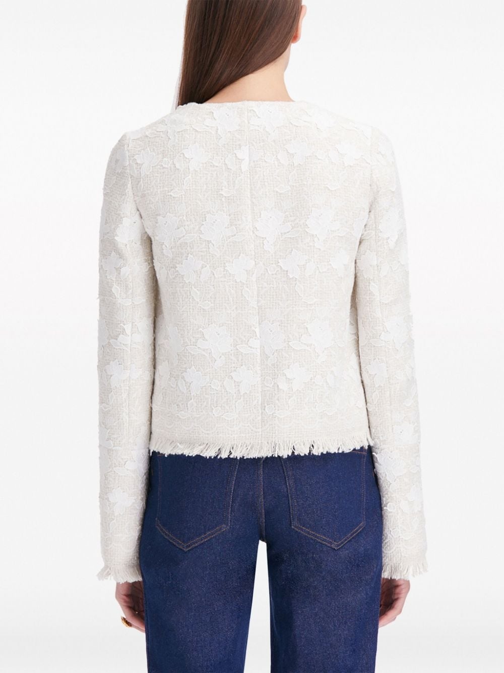floral-embroidery tweed jacket - 4
