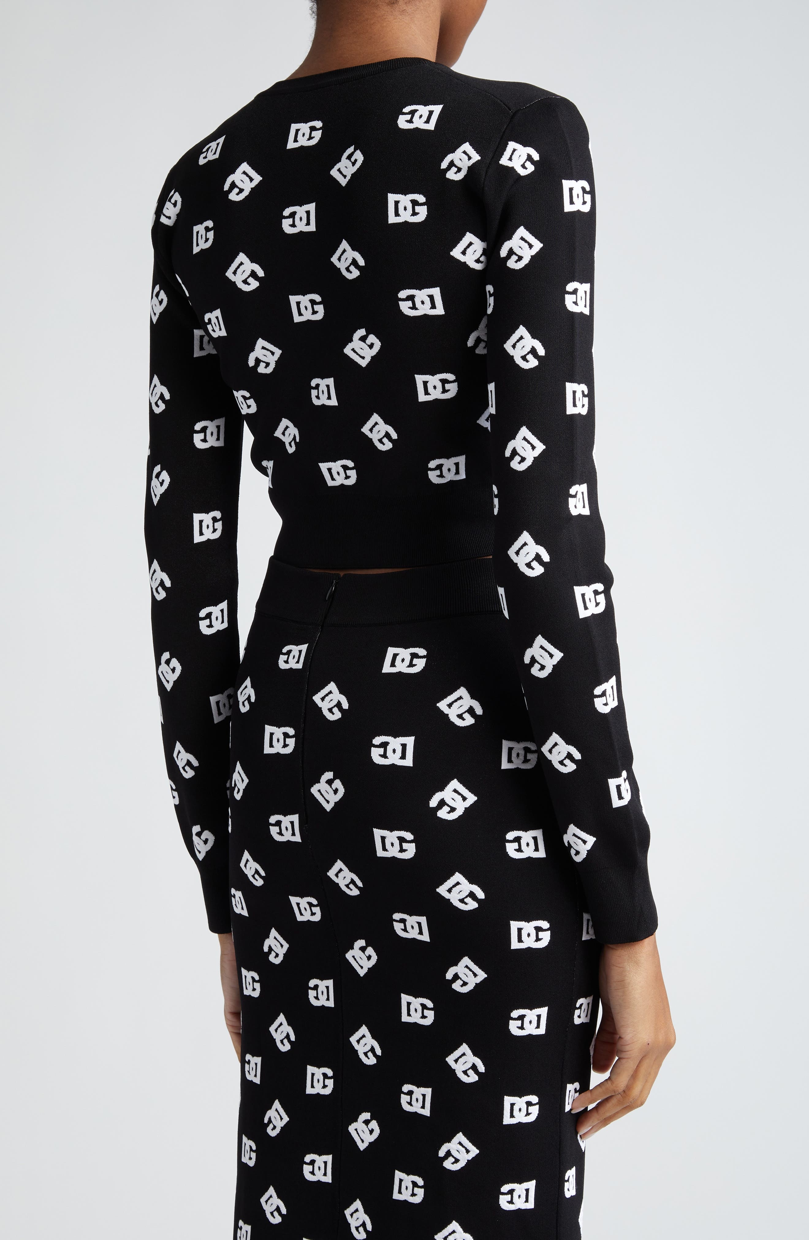 Dolce&Gabbana Logo Jacquard Crop Crewneck Sweater in N0004Nero/Bianco at Nordstrom - 3