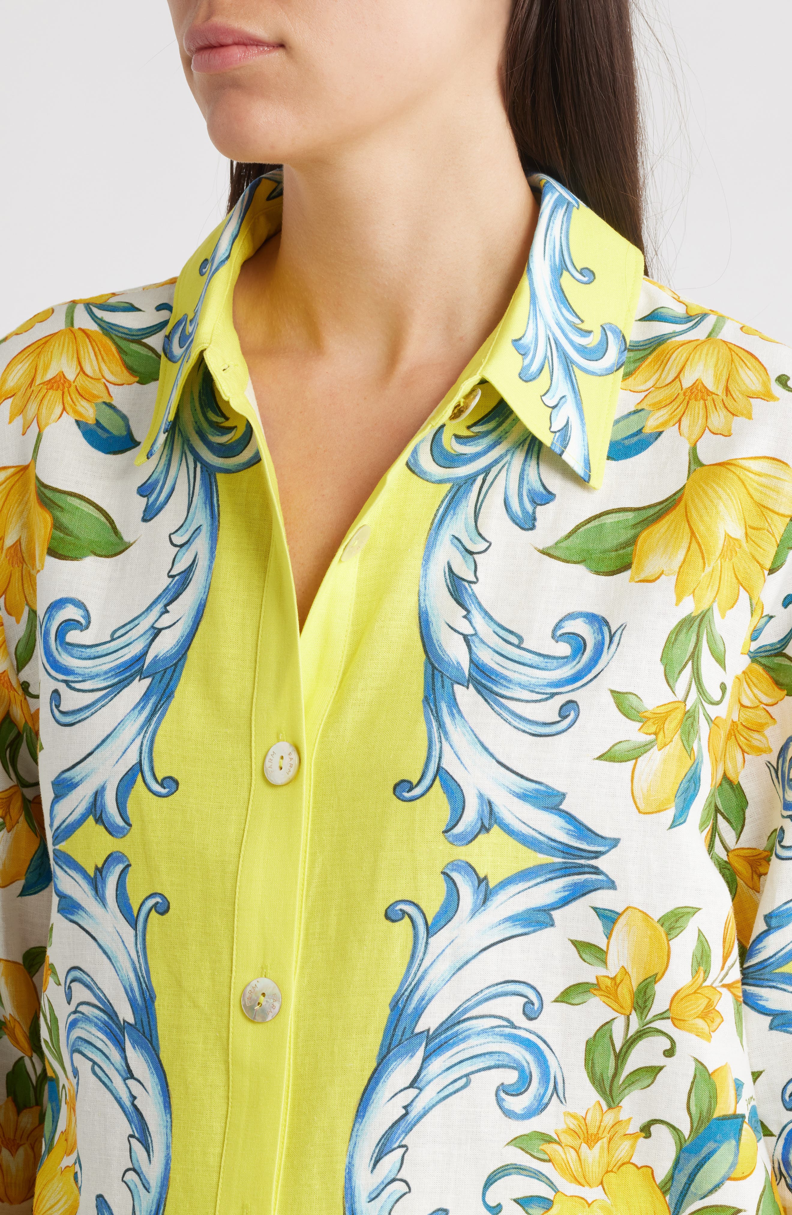FARM Rio Sicily Scarf Linen Blend Button-Up Shirt in Off-White at Nordstrom - 4