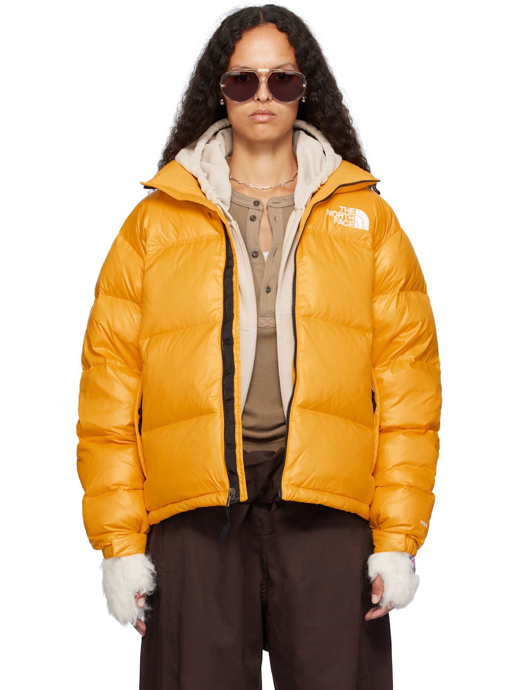 The North Face SSENSE Exclusive Yellow 1996 Retro Shine Nuptse Down Jacket REVERSIBLE