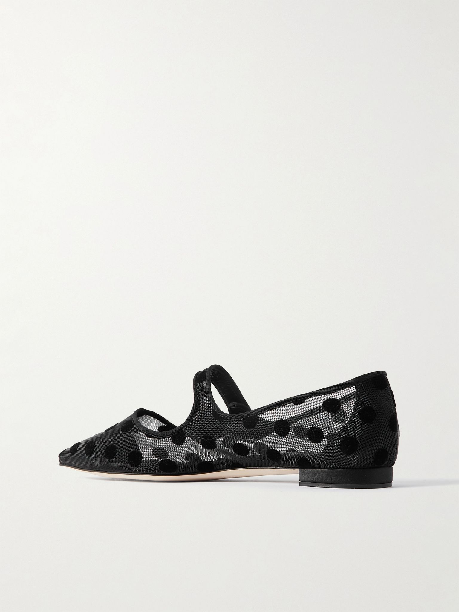 Campari grosgrain-trimmed flocked mesh ballet flats Black - 3