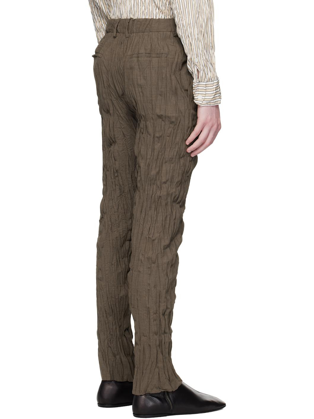 Brown Crushed Wool Slim Trousers - 3