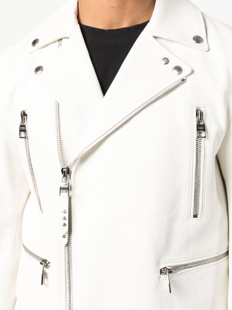 off-centre zip-fastening biker jacket - 5