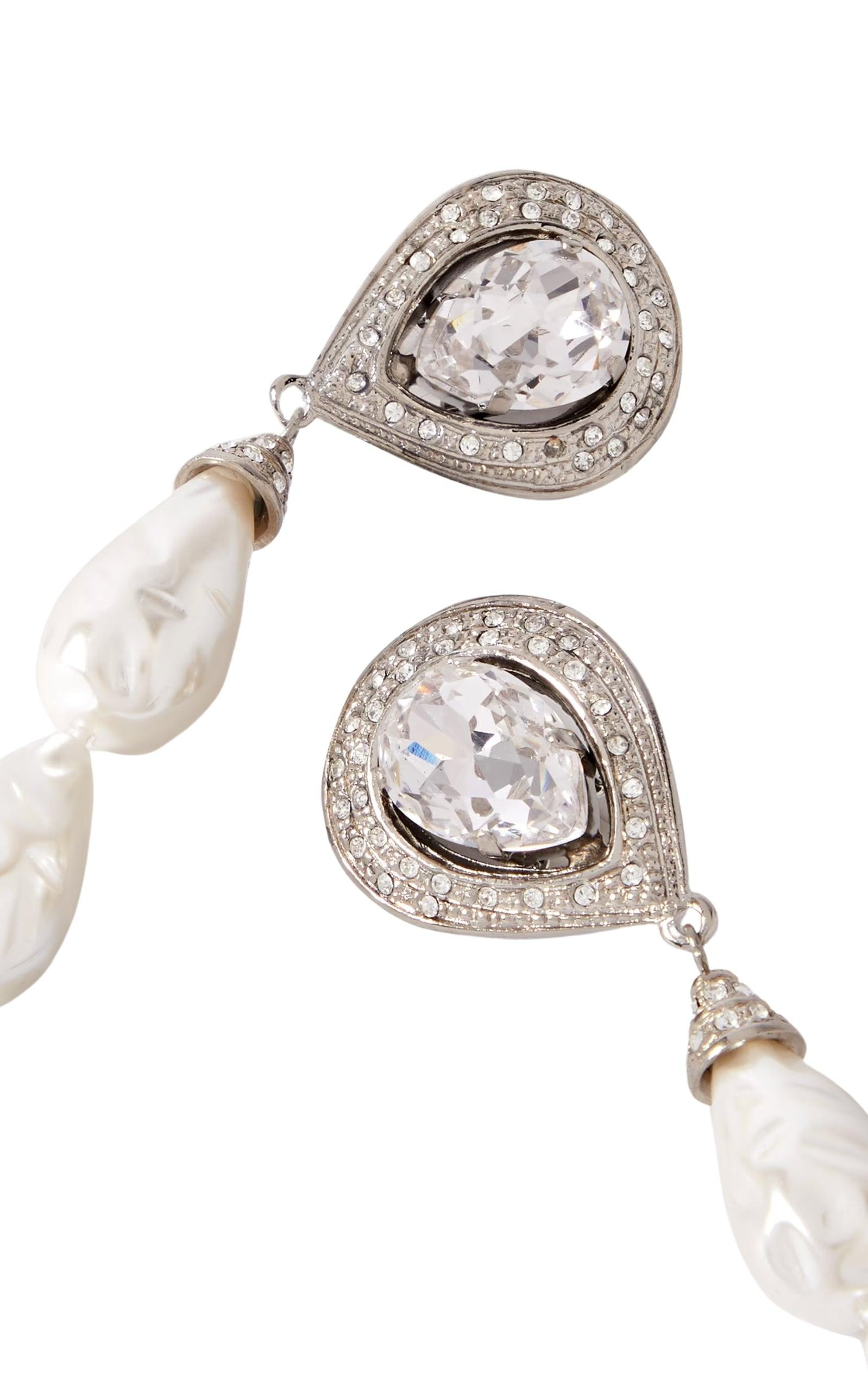 Crystal-embellished Pearl Clip-on Earrings - 5