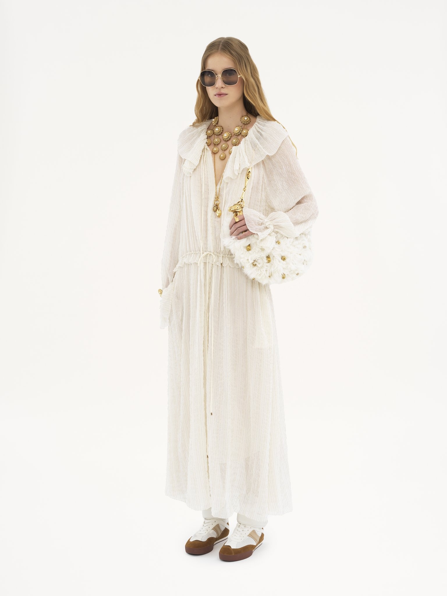 GATHERED LONG DRESS IN SILK CRÊPON - 3