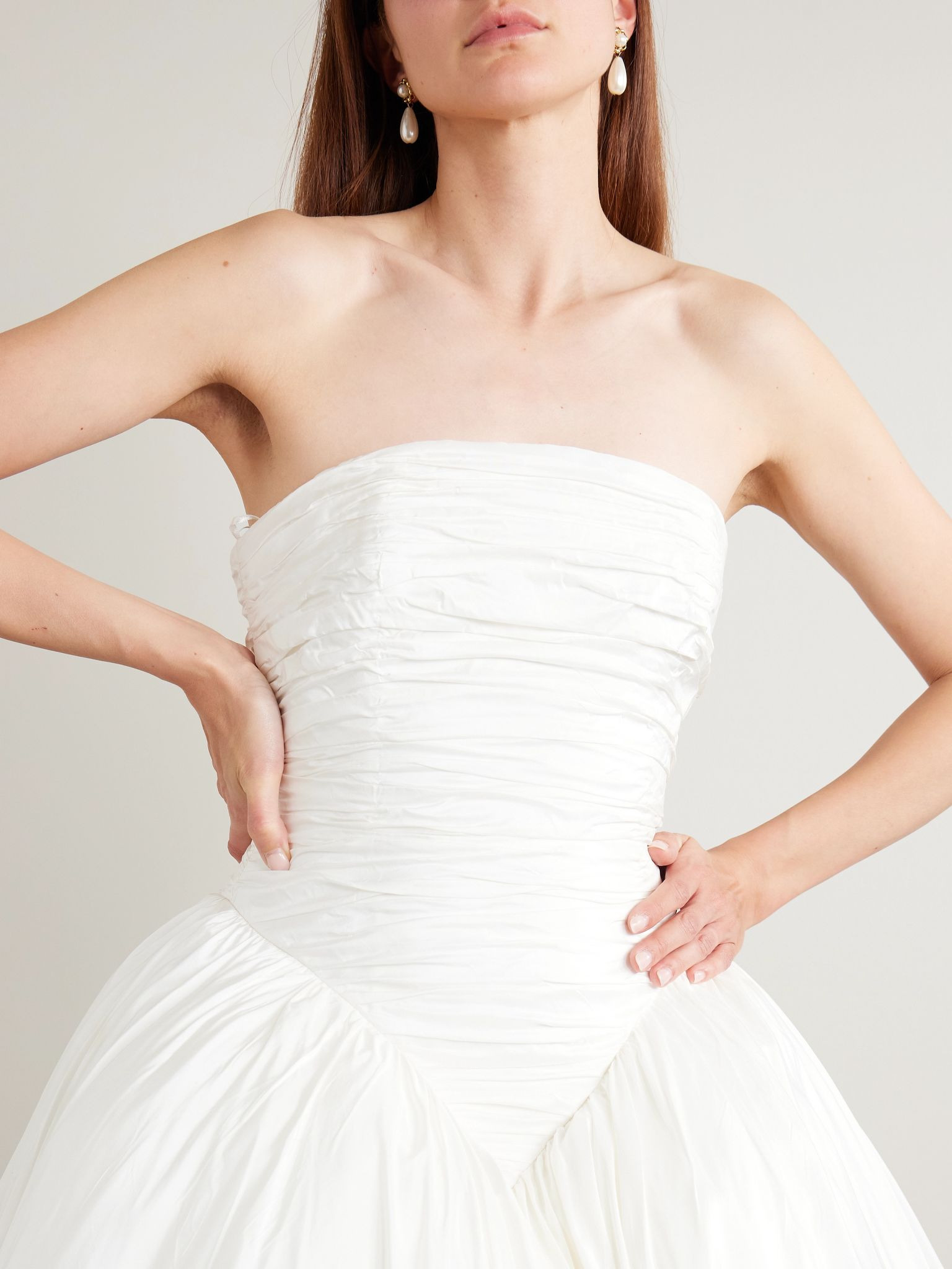 Britt strapless ruched silk-taffeta gown White - 5