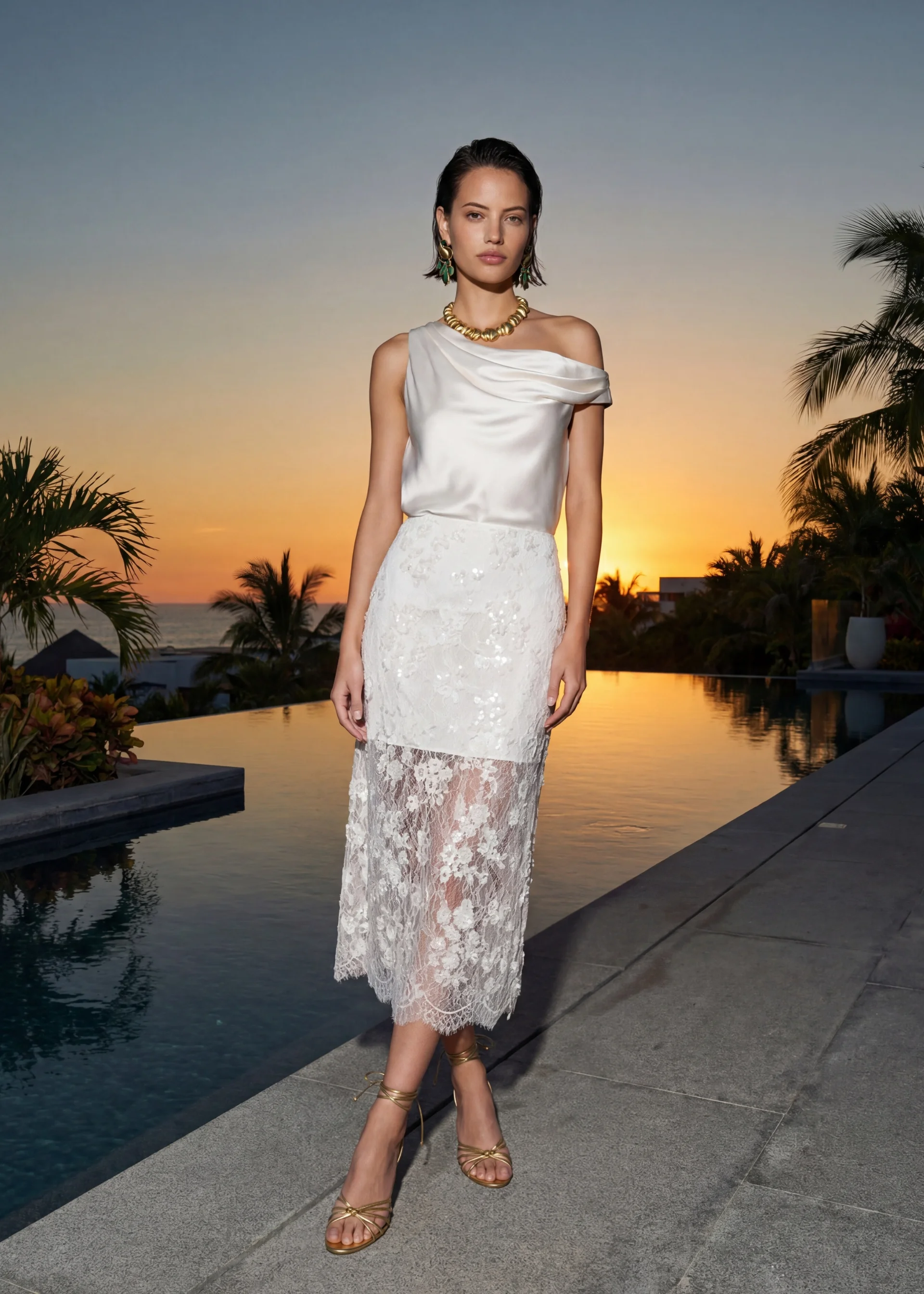 AYLIN SEQUIN LACE MIDI SKIRT WHITE - 1