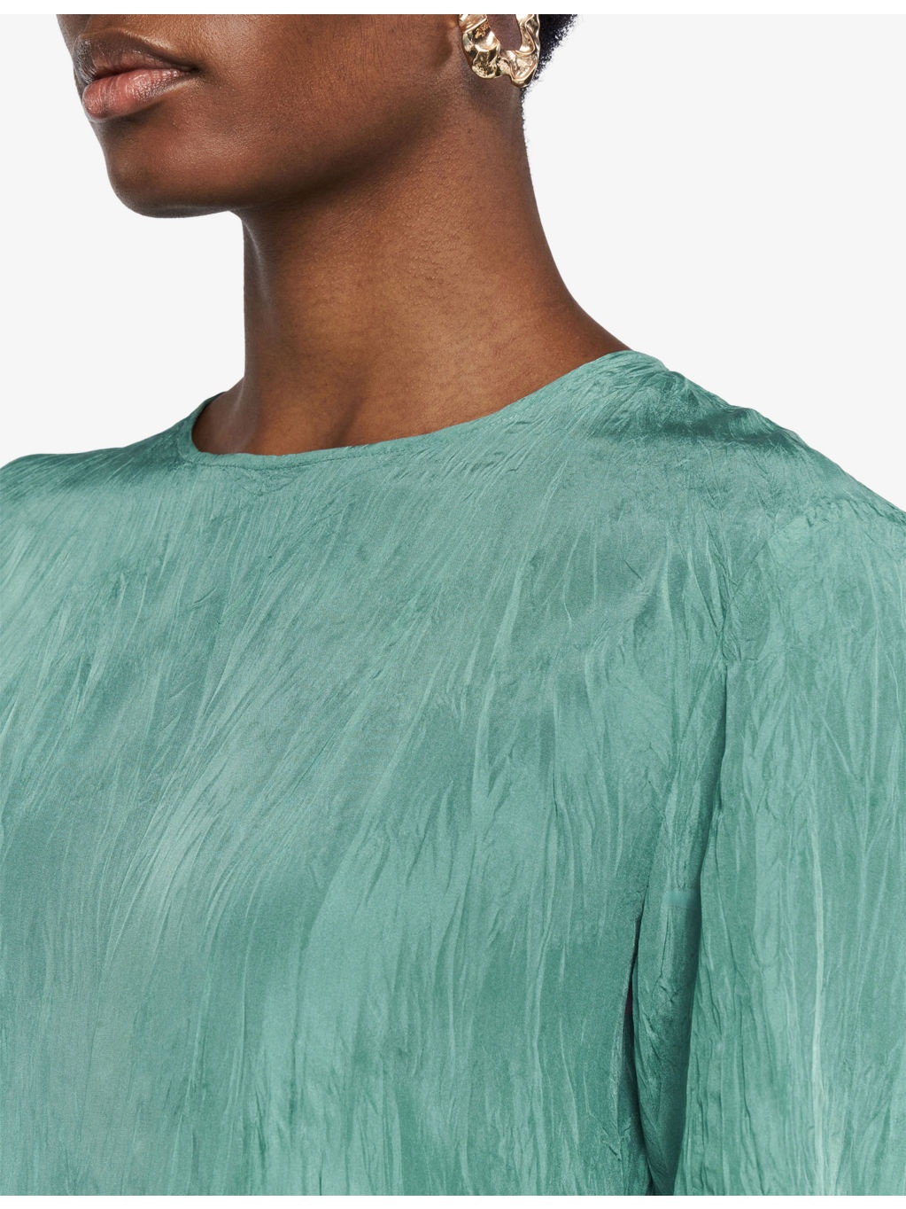 Brunet Round-Neck Crinkled-Texture Habotai-Silk Top - 4