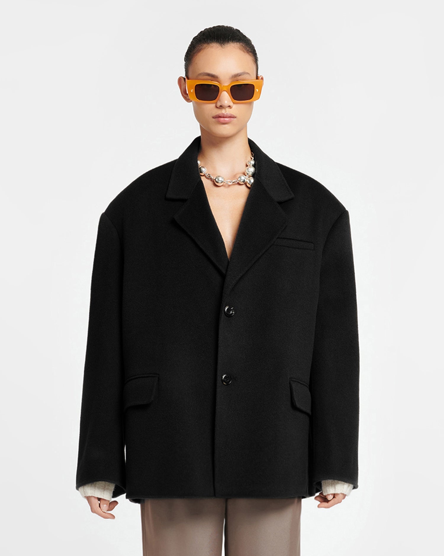 Double Wool And Silk Blend Boxy Blazer - 1