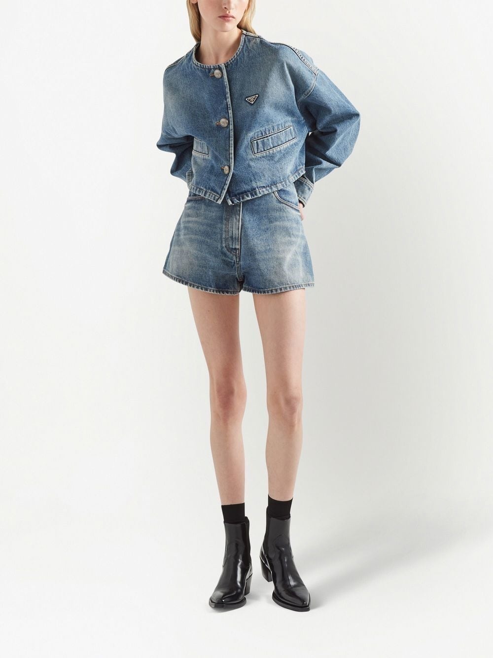 logo-plaque denim shorts - 2