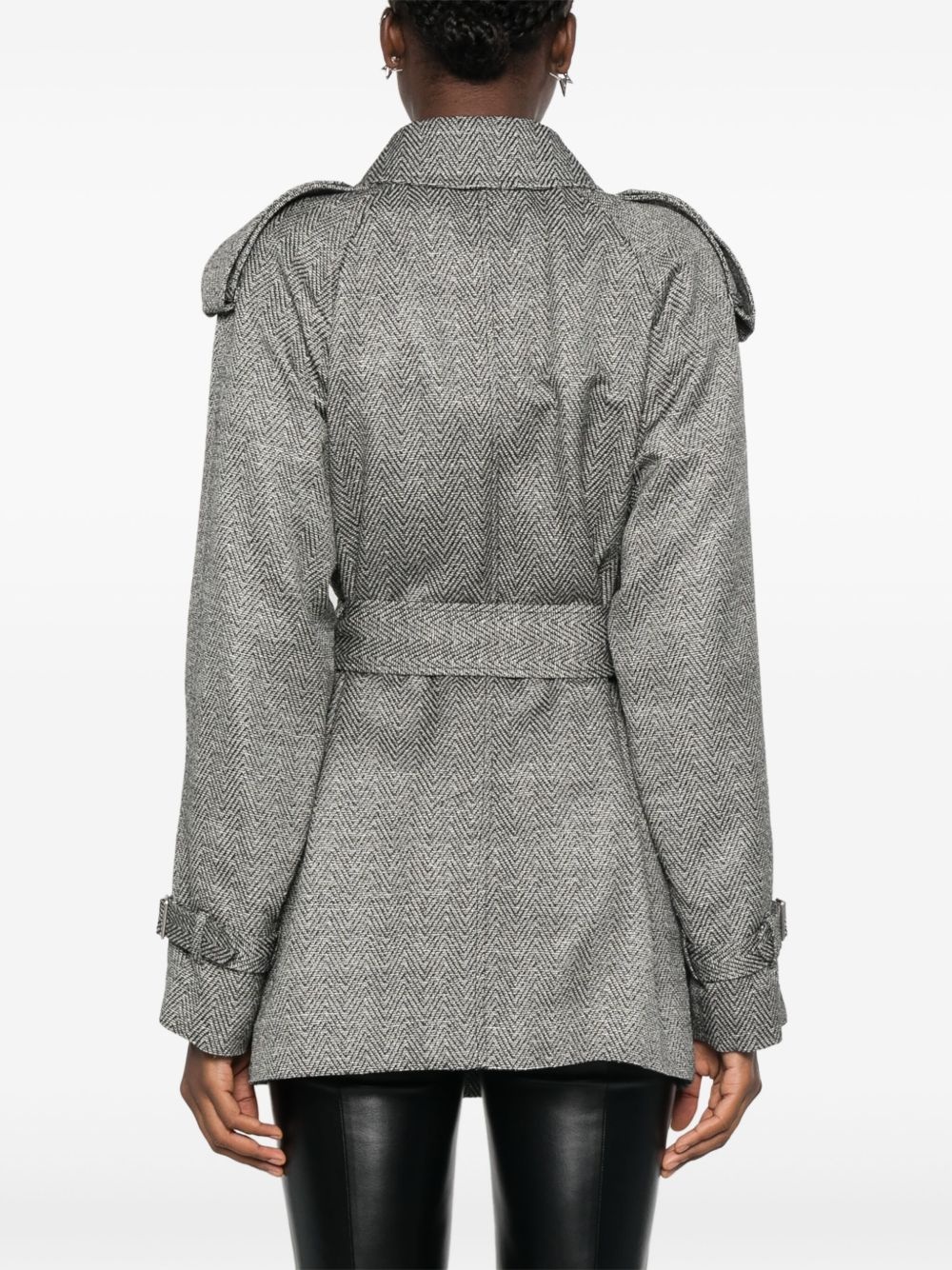 chevron-jacquard belted coat - 4