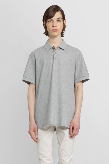 Burberry men's pale grey mélange monogram motif cotton piqué polo shirt - 1