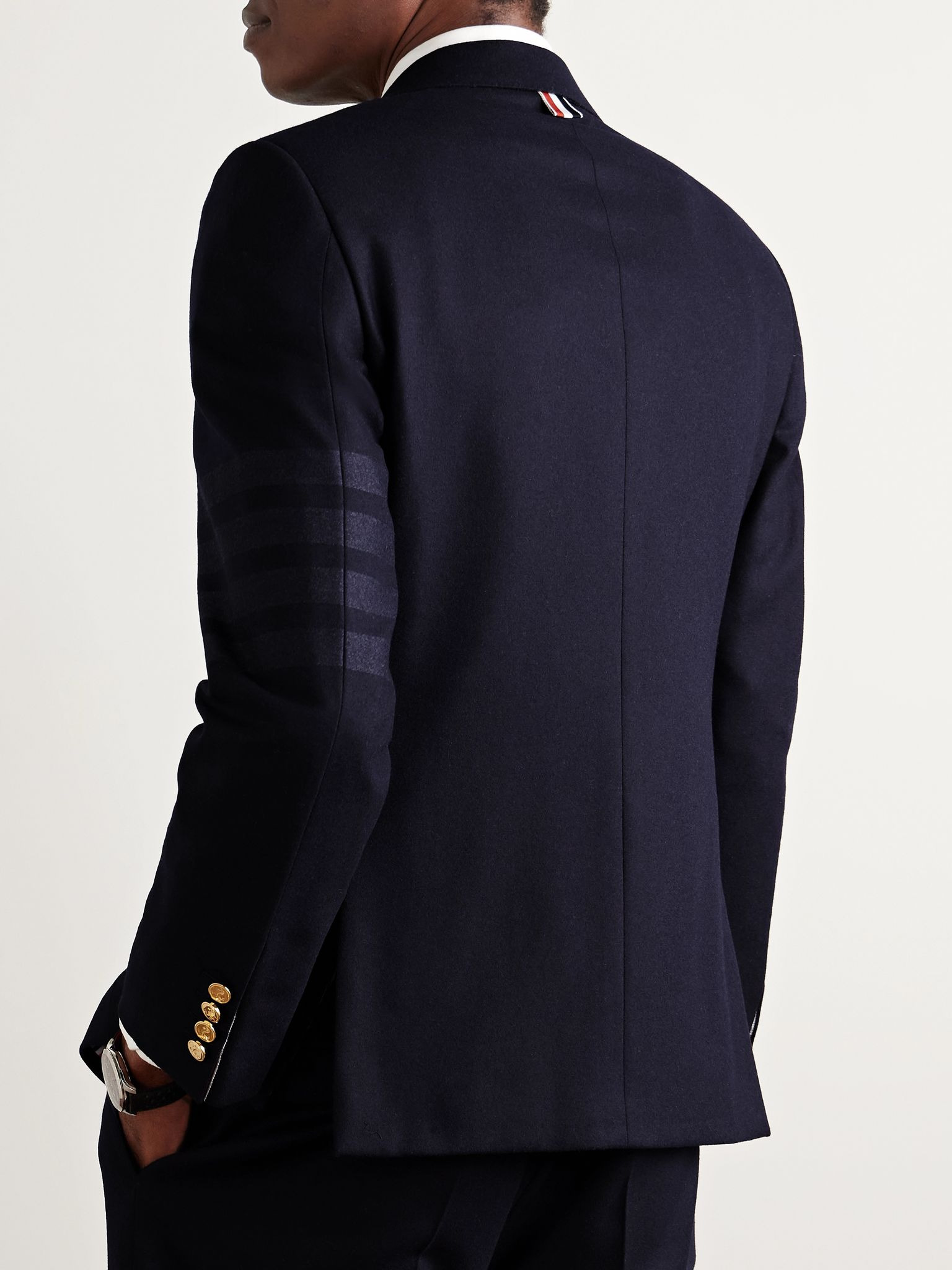 Slim-Fit Striped Wool and Cashmere-Blend Flannel Suit Jacket Navy - 3