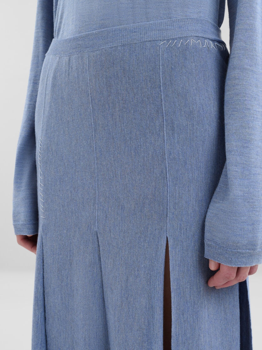 BLUE WOOL-SILK SKIRT WITH RAW-CUT SLITS - 4