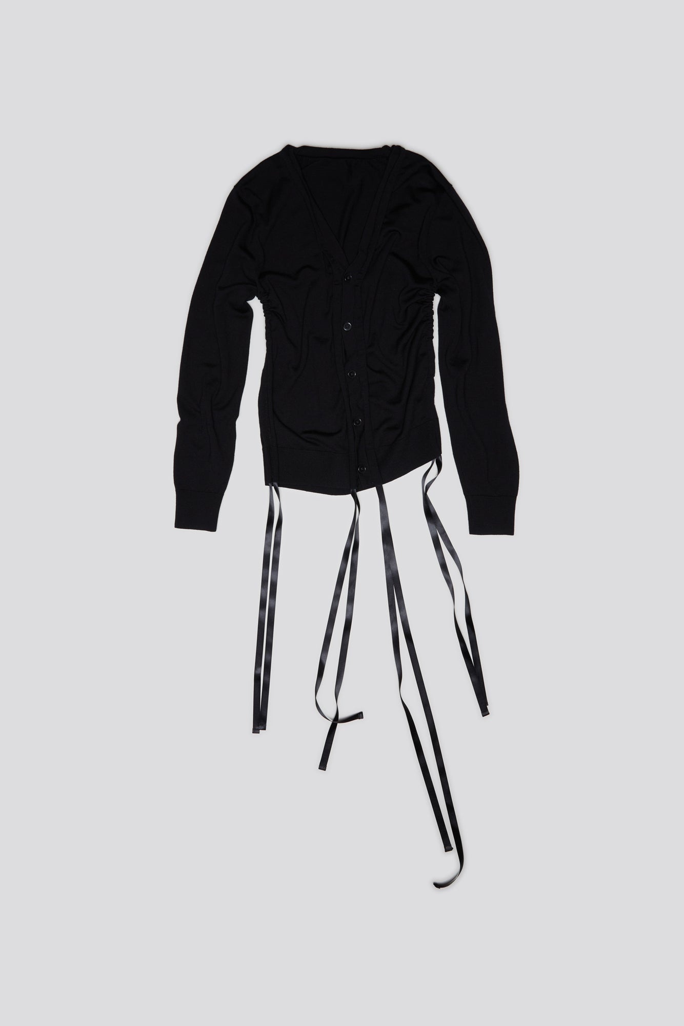 R13 SHIRRED CARDIGAN - BLACK | REVERSIBLE